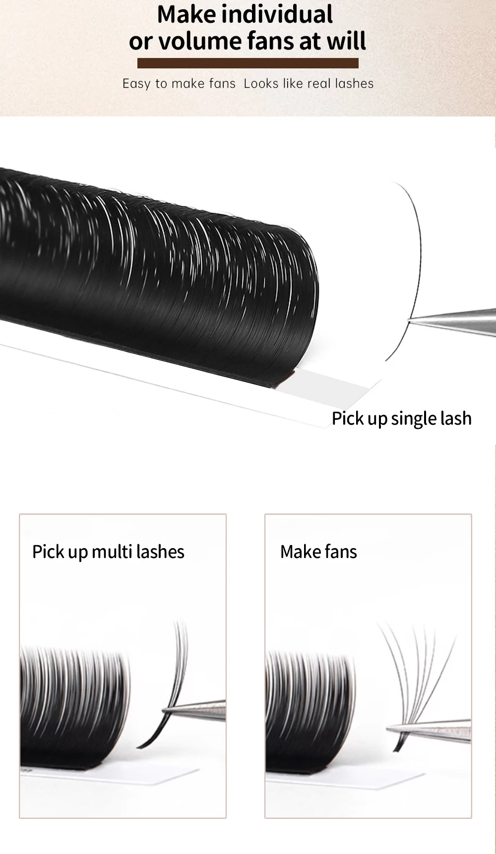 Yelix 12-reihige Volumen-Wimpernverlängerungen mit Klebstoff, knickfrei, professioneller Salon- & Großhandelslieferant für Wimpern, Multi-Curl-Tray – Detail 3