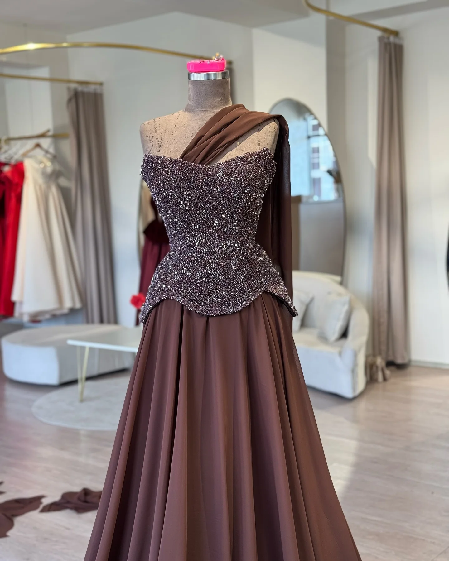 A Line Shiny Evening Dresses for Women One Shoulder Sleeveless Prom Gowns for Party Wear Customized Stain Formal Robes de Soriee