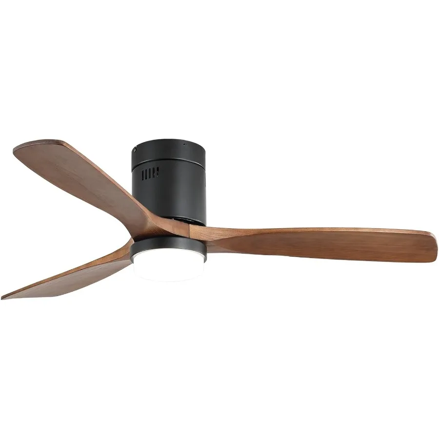 

52 Inch Ceiling Fan with Integrated Lights in Flush Mount Design Featuring 3 Wood Blades Low Profile Frame Modern Aesthetic Rem