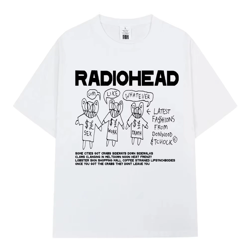 Summer Hot Sale Radiohead Rock Band 90s T Shirts Y2K Unisex Hip Hop Gothic Round T-shirt Retro Casual Cotton Oversized T-shirt