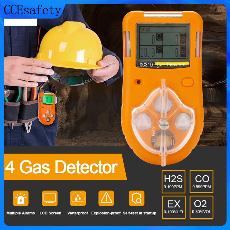4-in-1 gasdetector Gasanalysator Zuurstof (O2) Waterstofsulfide (H2S) Koolmonoxide (CO) Brandbaar gas LEL Luchtkwaliteitsmonitor
