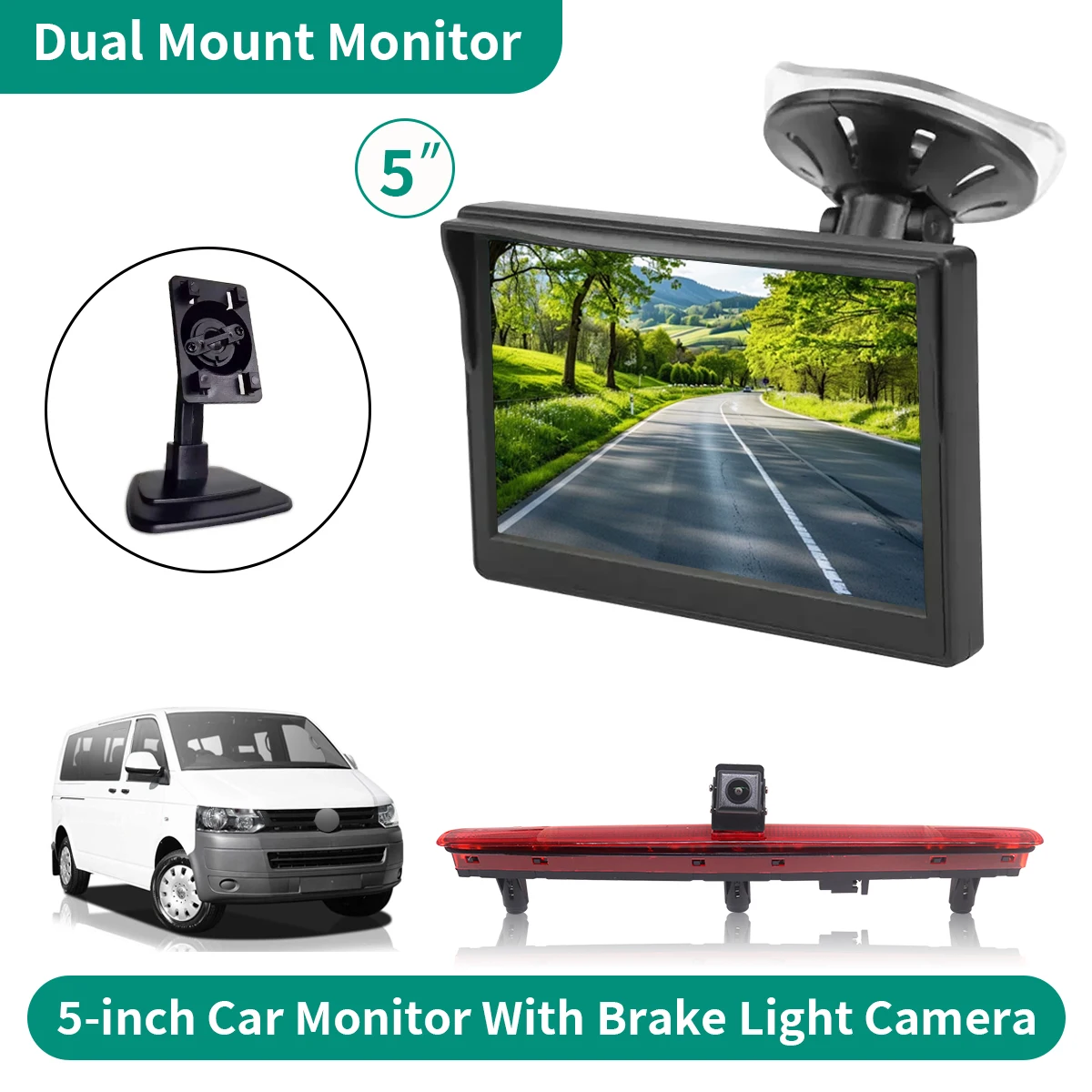 5-inch TFT LCD Car Dual Bracket Monitor With Brake Light Camera for VW T5 Multivan/Caravelle 2003-2016 Transporter Single Door