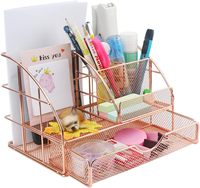 Desk Supplies Organizer, Multi-Functional Mesh Desk Organizer with 6 Compartments & Desk Drawer Organizer for Office Supplies