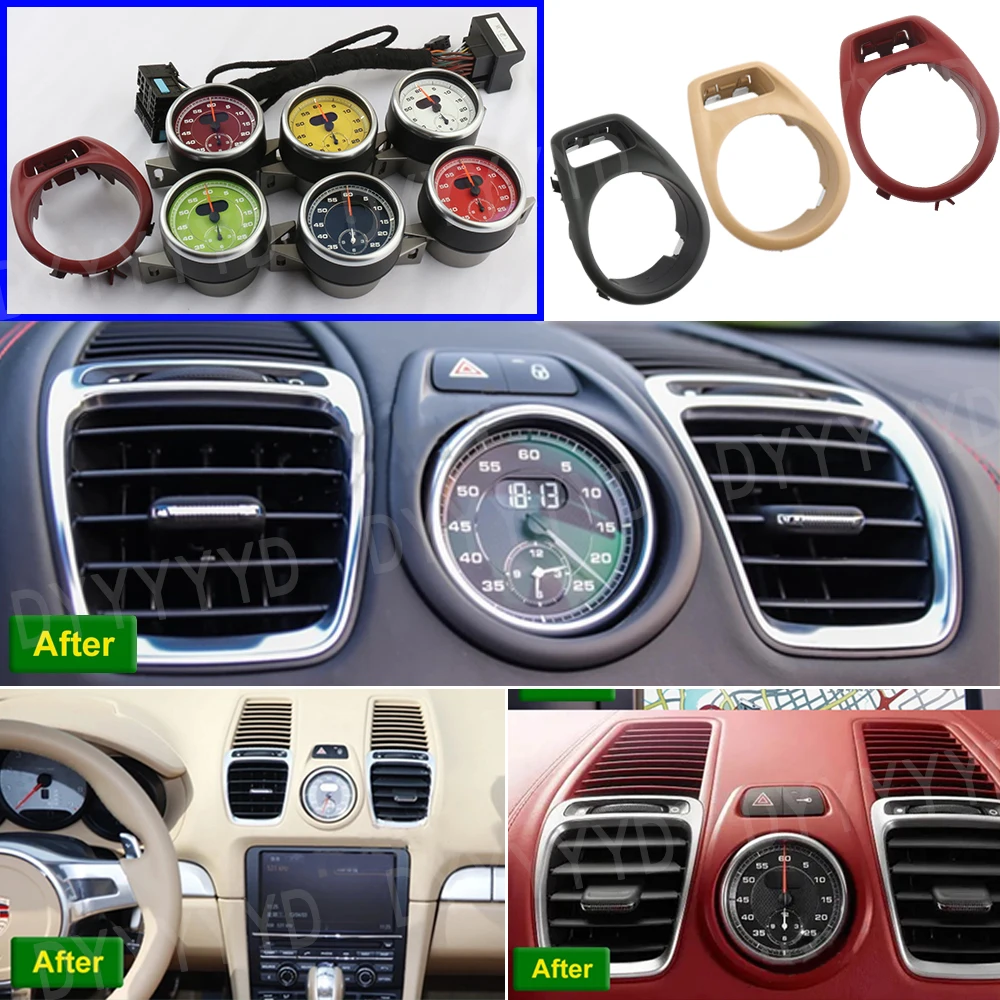 For Porsche 718 Boxster 981 Cayman 2013-2016 Car Stopwatch Interior Center Dashboard Clock  Compass Modification Accessories