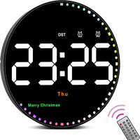 Remote Control 10 inch Colorful Led Wall Calendar Clock for Home Decoration with Temperature Display and Dual Alarms