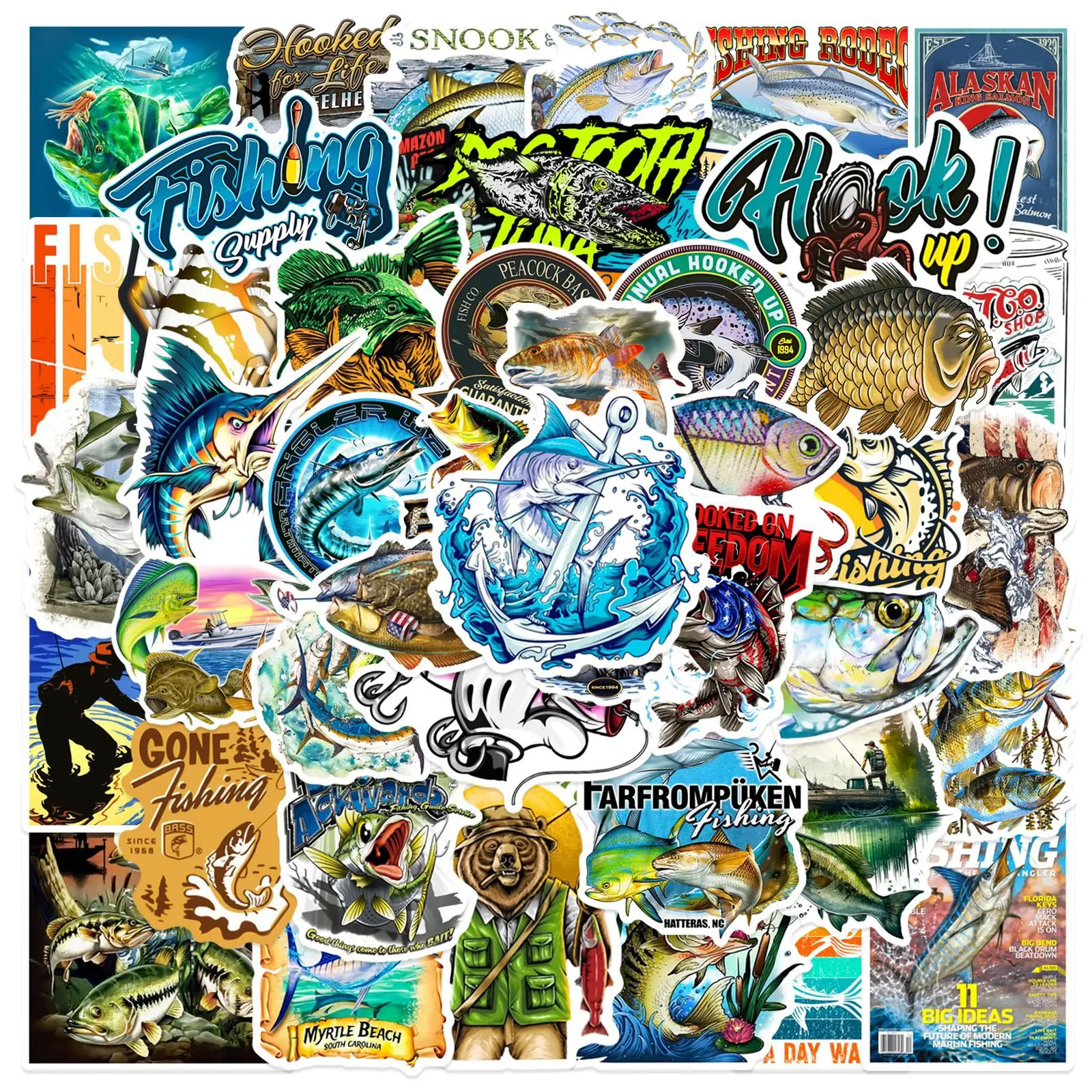50Pcs Outdoor Fishing Graffiti Water Cup Backpack Mobile Phone Case Helmet Motorcycle Waterproof Pvc Sticker