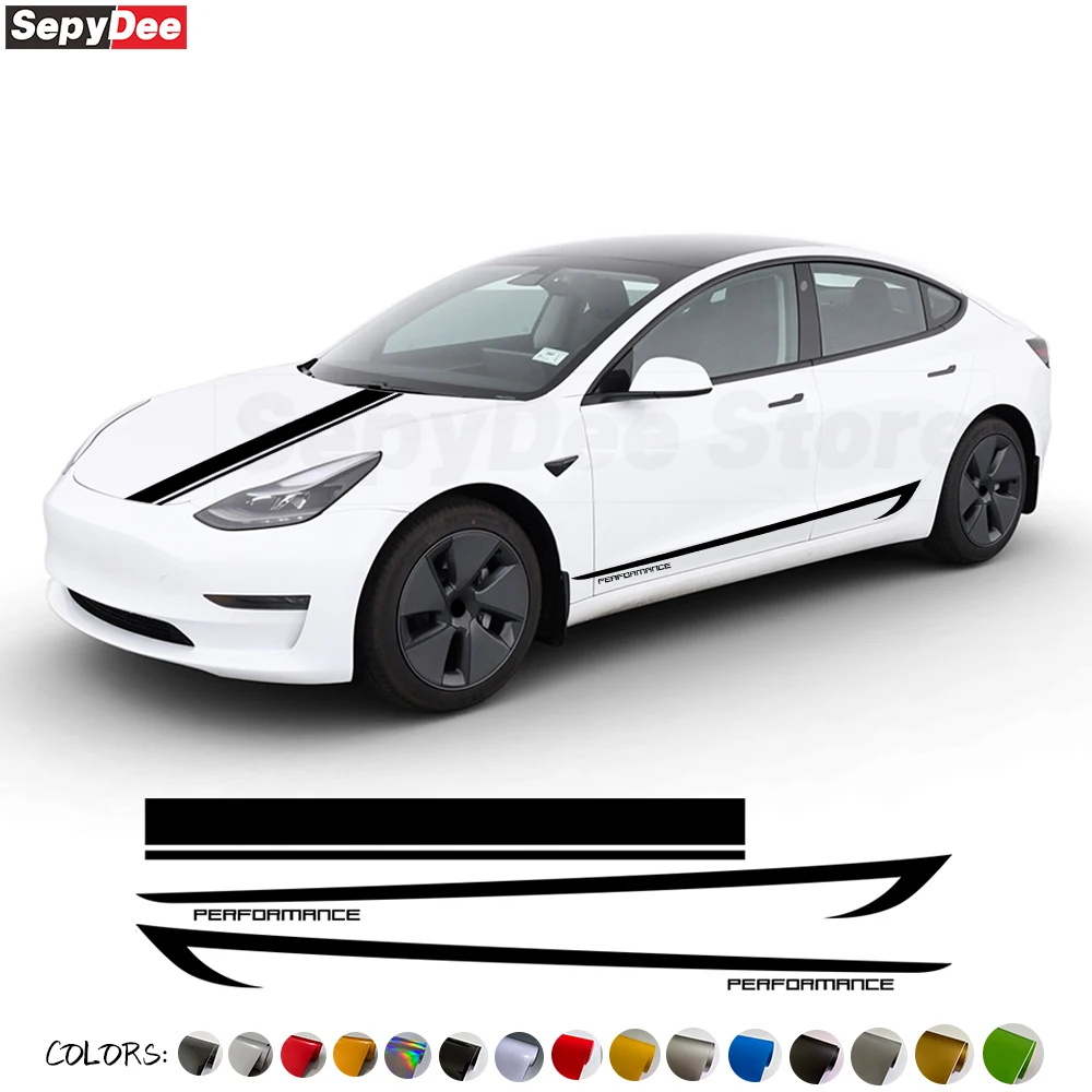 Автомобильная дверь боковая юбка длинные полосы наклейка для выступлений Автомобильный кузов капот Декор Виниловая наклейка для Tesla модель 3 S X Y аксессуары