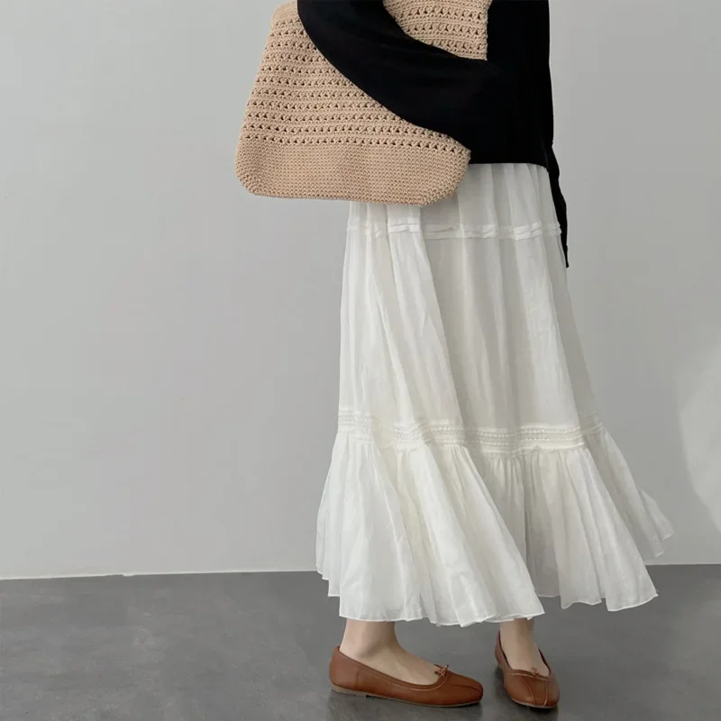 

Юбка-миди А-силуэта из тонкой мягкой конопляной ткани с эффектом скрутки, 100 петель, белая, в корейском стиле, с вырезами, для самостоятельного пошива