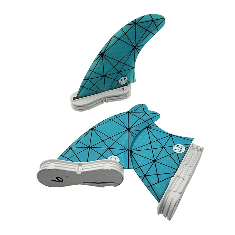 Nieuw Ontwerp Surfen Dubbele Tabs 2 Vinnen M/L Blauw Met Zwarte Link Dubbele Tabs 2 Tri Fin Set Glasvezel Upsurfboard Fin