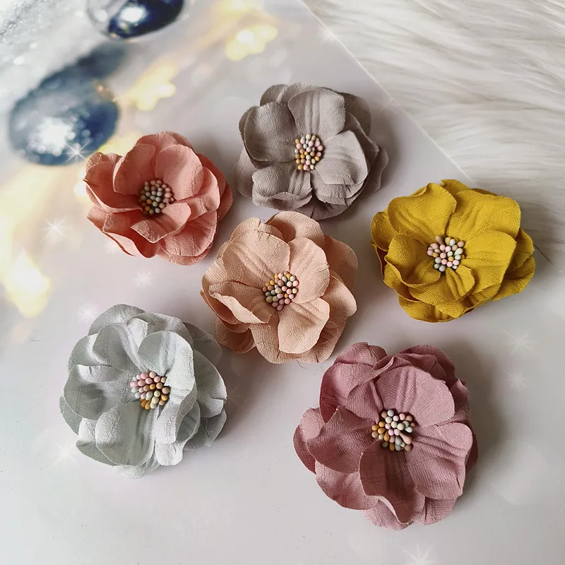 5Pcs 6CM Fabric Camellia Artificial Flowers Handmade DIY Hair Accessories Clothing Hats Slippers Decoration