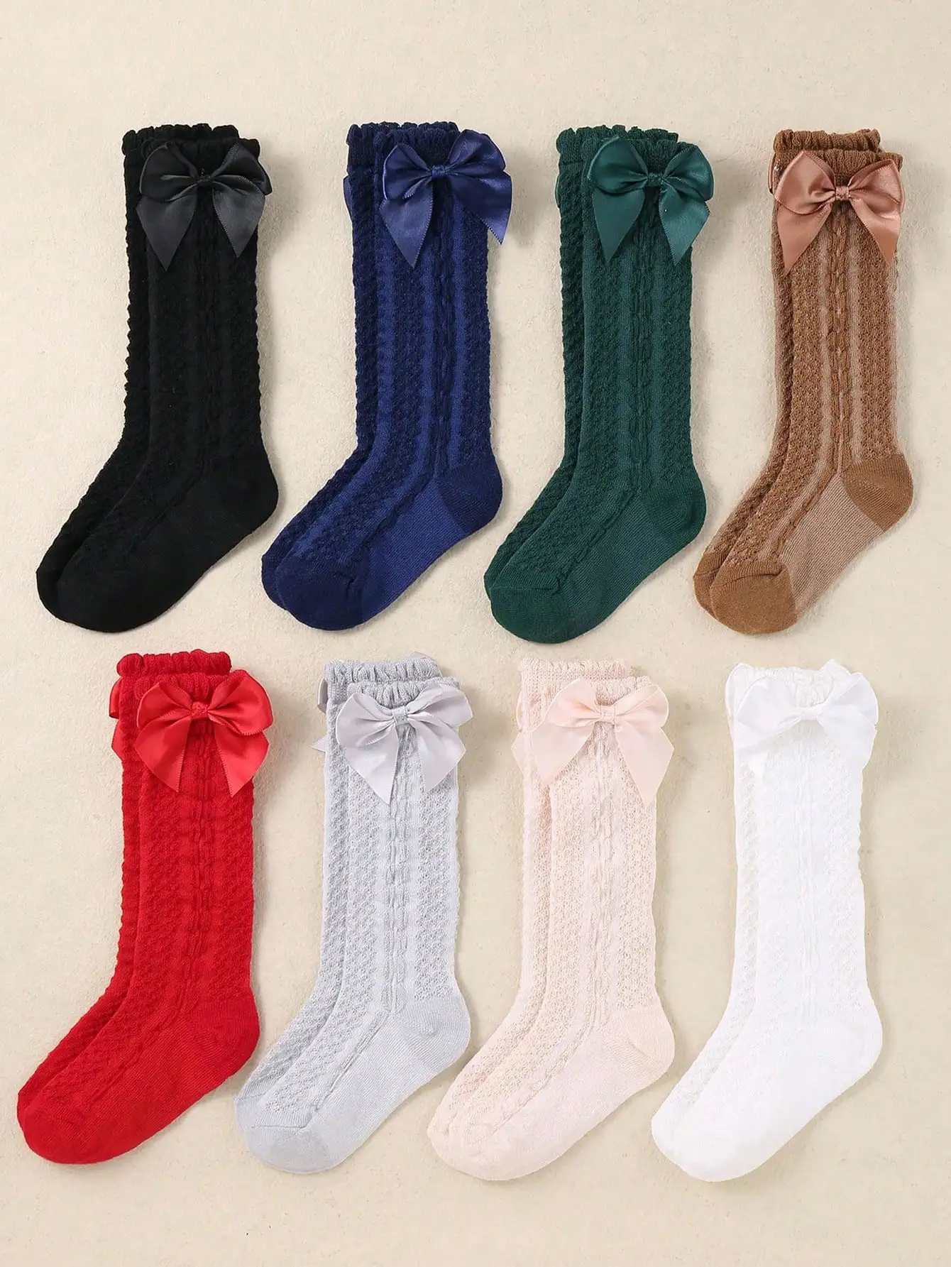 

8 пар высоких носков для девочек с бантом | Мягкий дышащий хлопок для лета, на Хэллоуин, в качестве рождественского подарка