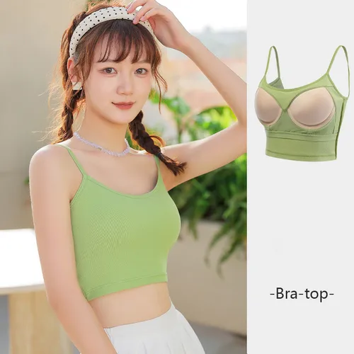 여성용 순면 잠옷 멜빵 조끼, 가슴 패드 보터밍 셔츠, 아름다운 백 브라 속옷, 원피스 잠옷 탑, 여름 