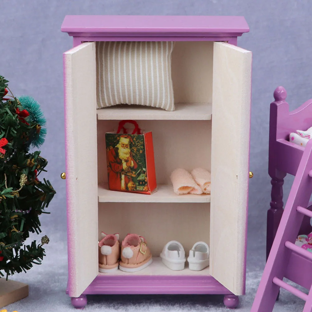 

1 Mini Furniture Set Exquisite Small Closet for Room Decor Smooth Wooden Wardrobe for Dollhouse Accessory Collection Display