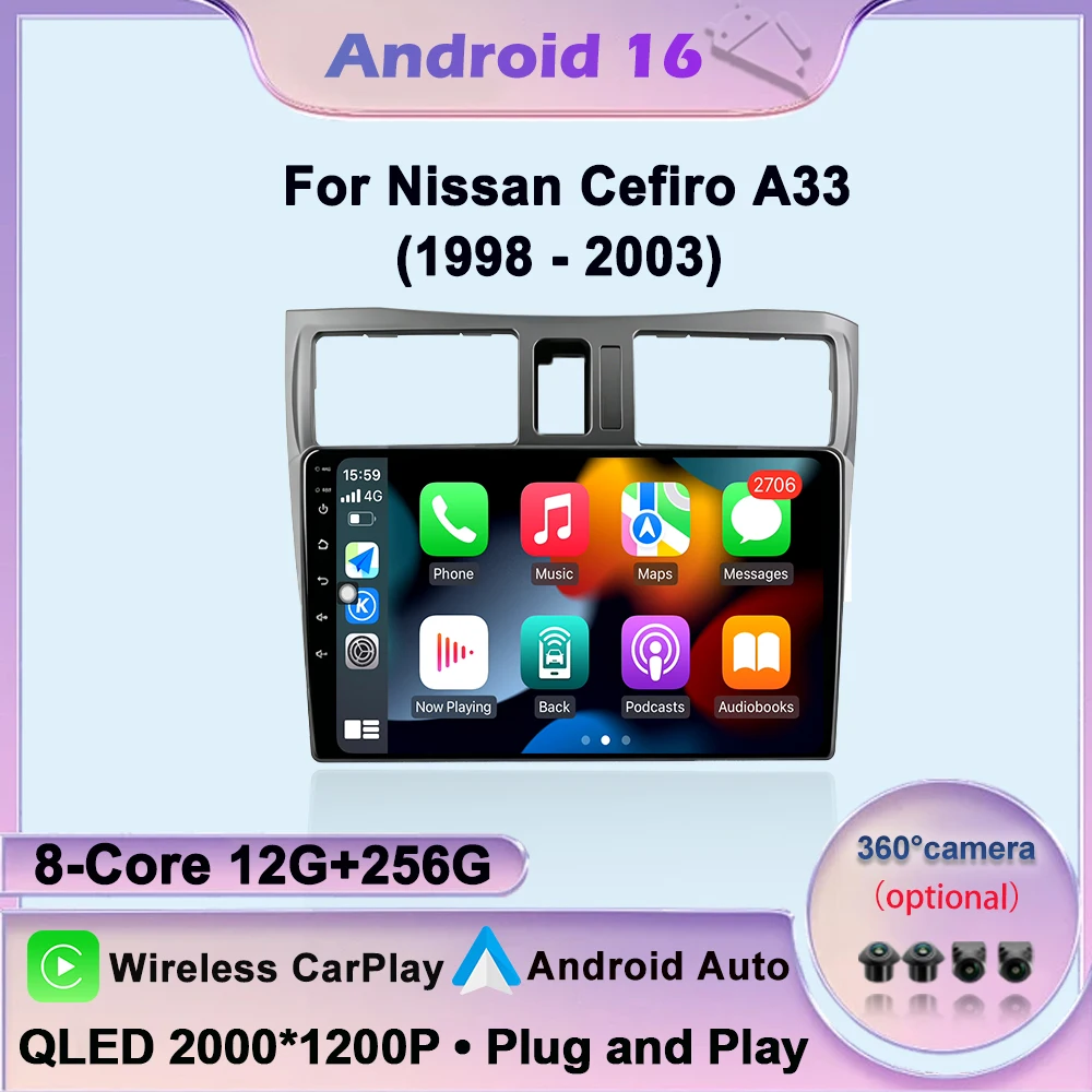 Car intelligent system For Nissan Cefiro A33 1998-2003 Navigation GPS Wireless CarPlay Car Multimedia Screen Head Unit Wifi BT
