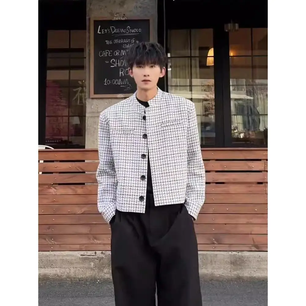 

ort Plaid Flight Jaet Men's Spring Autumn High Faion Cool Sle Stand Fit Casual Western Suit Top Quali Polyester ...