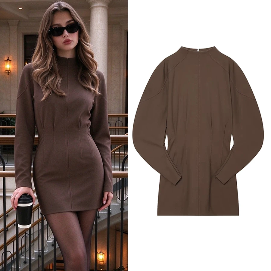 Women Mock Neck Long Sleeve Mini Dress Women Bodycon Structured Short Dress Elegant Party Clubwear Lady Dress