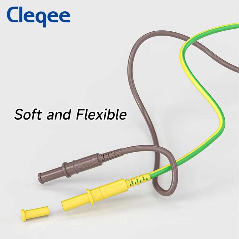 Cleqee 8PCS Dual 4mm Safety Banana Plug Shrouded Test Leads Silicone Cable 1m Wire for Multimeter Electrical Testing 1000V/15A