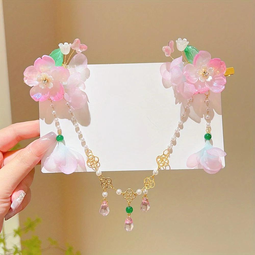 Традиционная китайская цепочка на лоб — аксессуар для волос Hanfu с подвесным жемчугом |   Заколка для волос Fairy Step-Shake для девочек