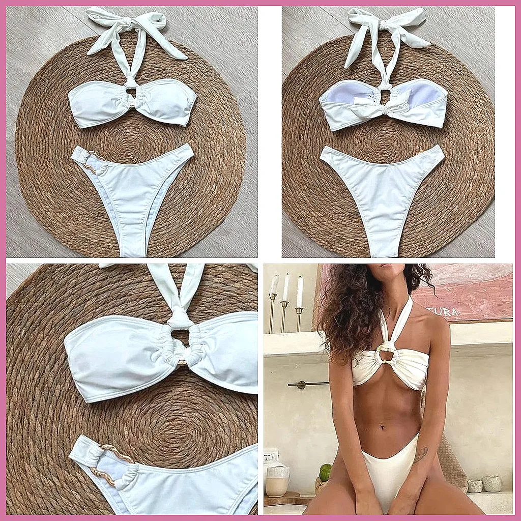 

Sexy Brazilian Bikini Set for Women, White Bathing Suit Two Piece Swimsuit for Beach Pool