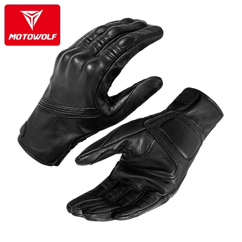 Luvas de couro real para motocicleta, à prova d\'água, à prova de vento, inverno, quente, verão, respirável, operação por toque, guantes, moto,