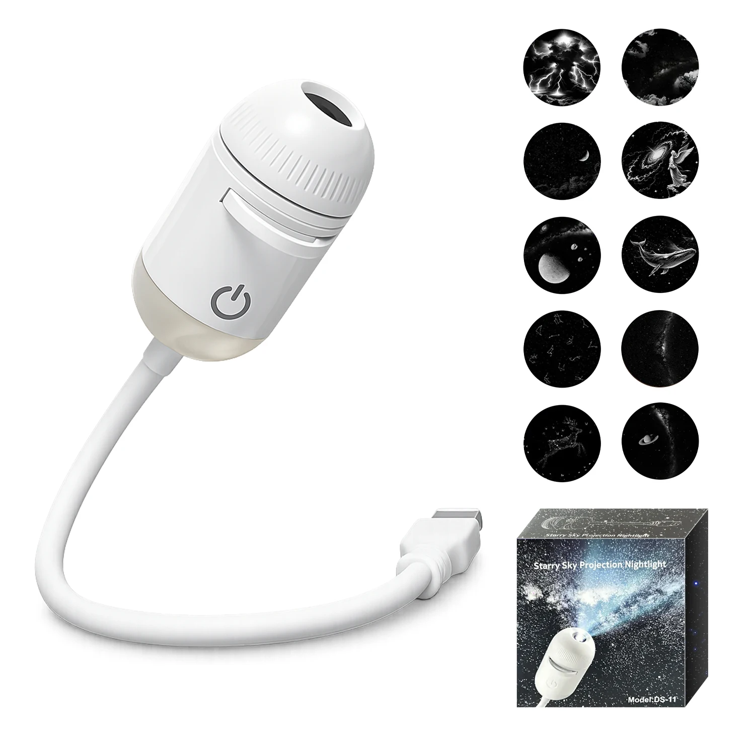 מקרן אווירה USB 2 ב-1 עם תאורת לילה