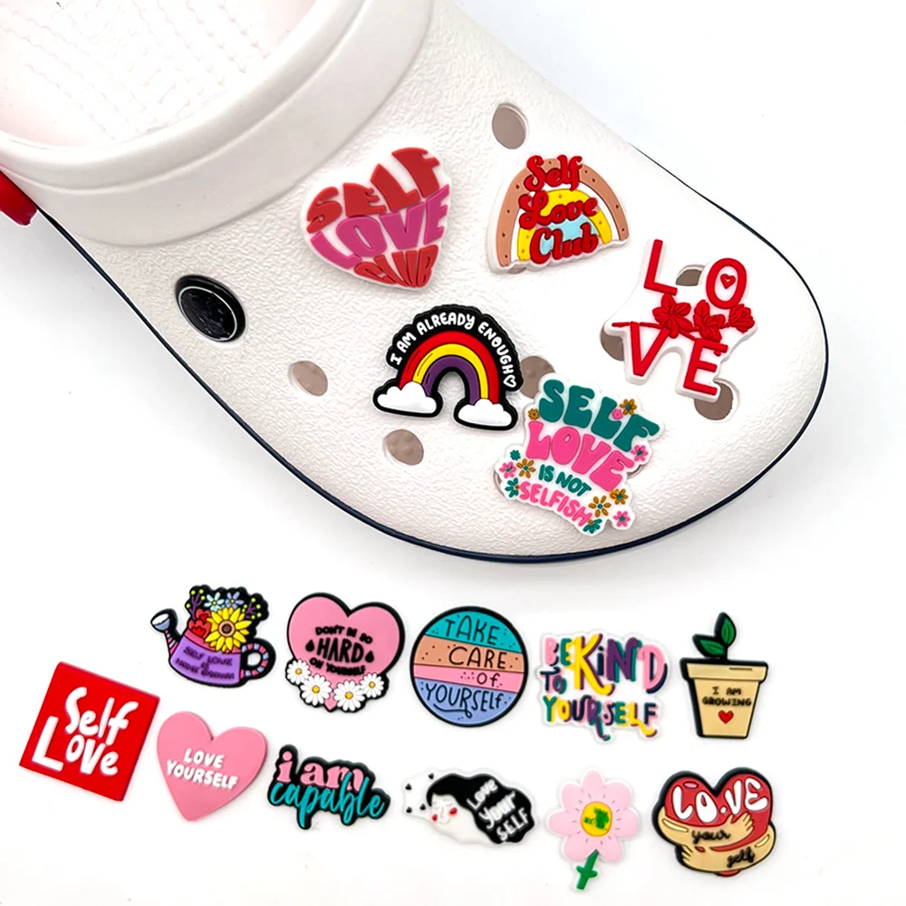 Love yourself Phrase Letter Shoe Charms for Clogs Sandals Decoration Shoe Accessories Charms for Friends Gifts
