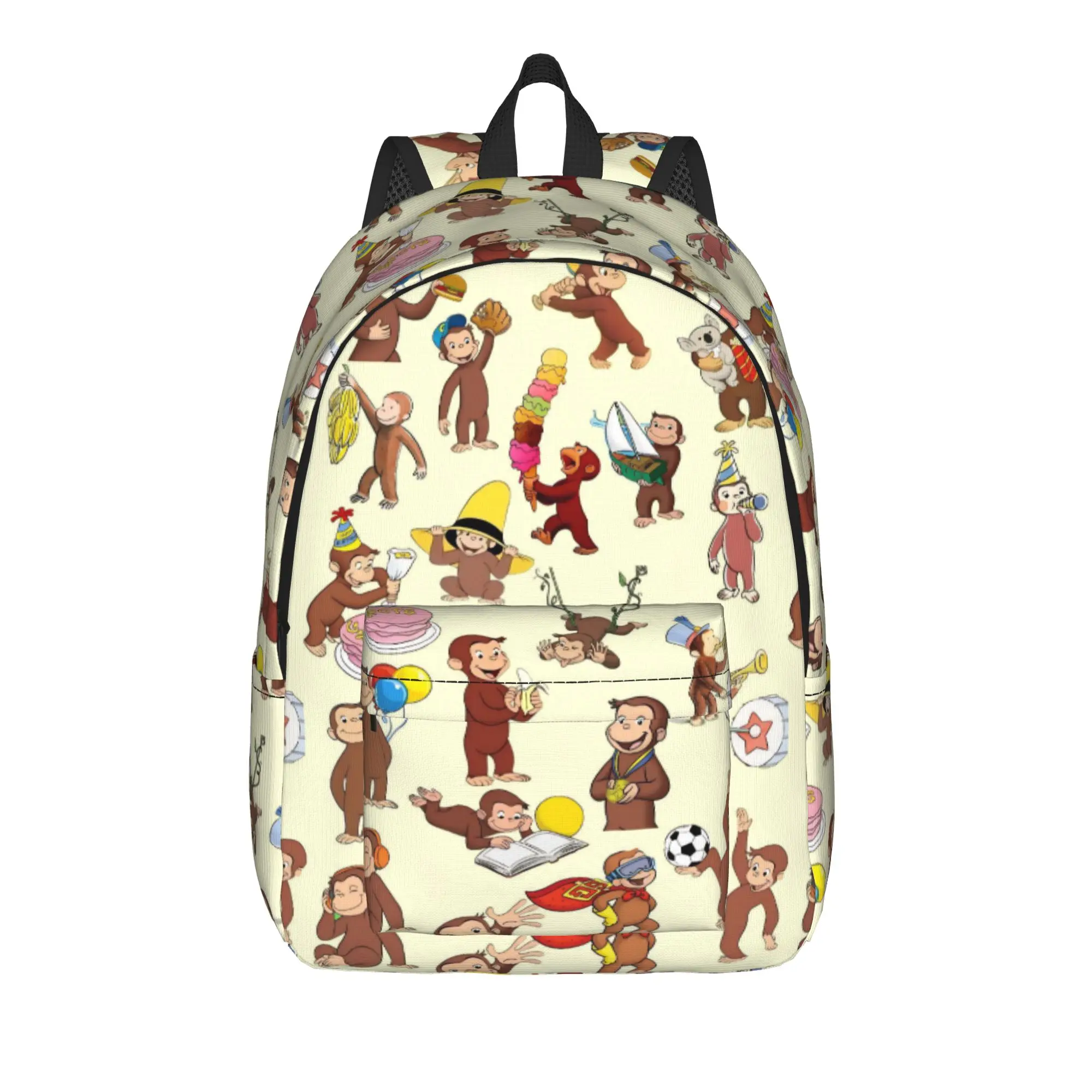 Lovely Cartoon Curious George Scene Backpack  Student Polyester College Backpacks Print Streetwear School Bags Rucksack