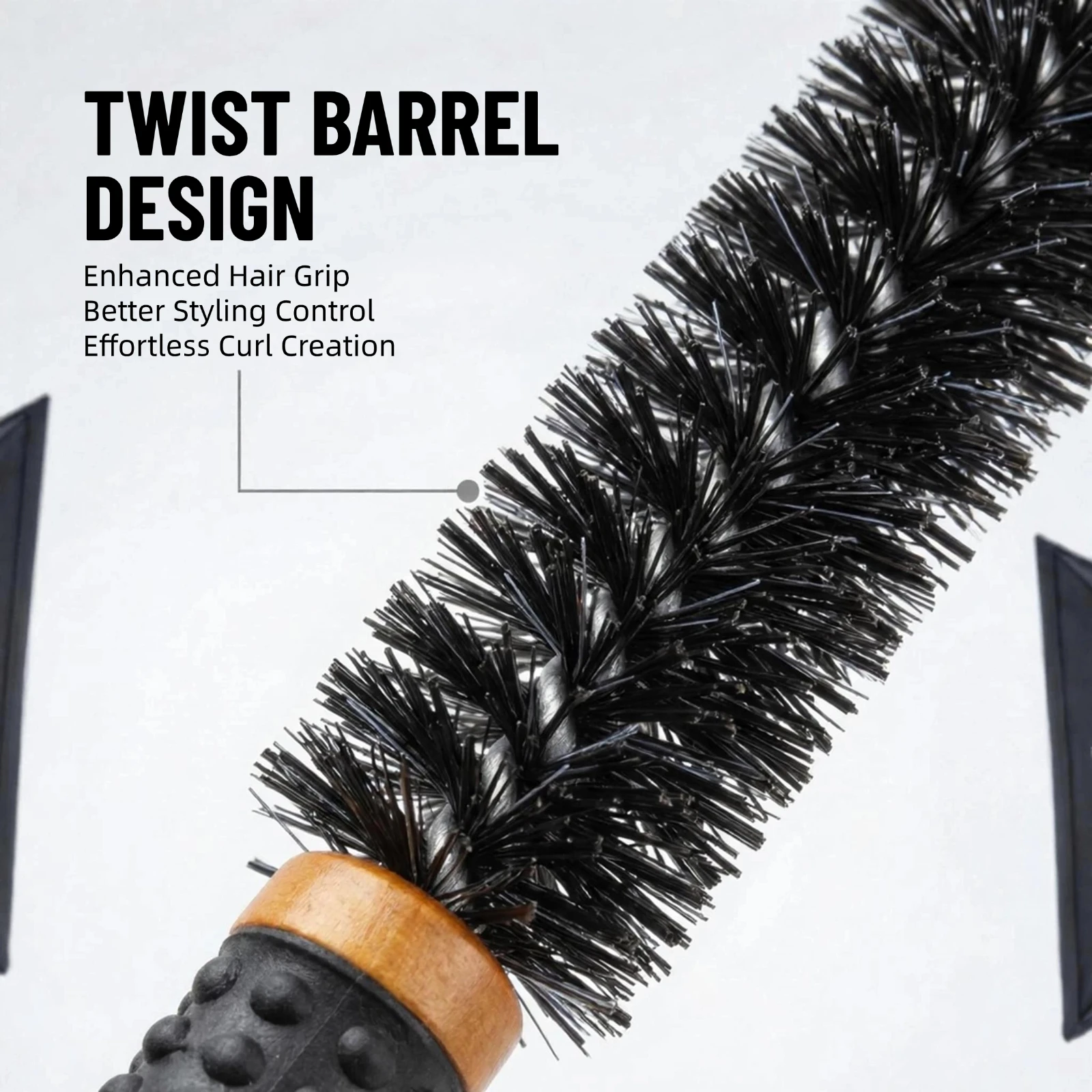 3-teiliges Friseur-Bürsten-Set: Holz-Toupetkamm, Bürste mit Borsten zum Entwirren, Mini-Twist-Rundbürste für Lockenstyling – Detail 7