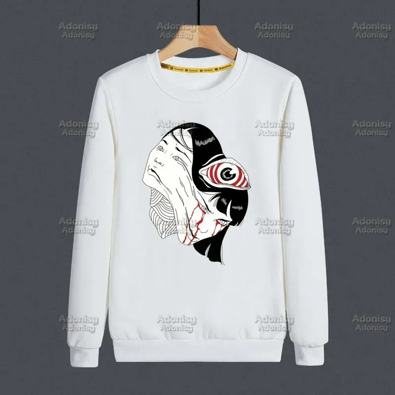 Junji Ito Men Autumn Hip Hop Streetwear Style Pullover Sweatshirts Male White Color Hoodie