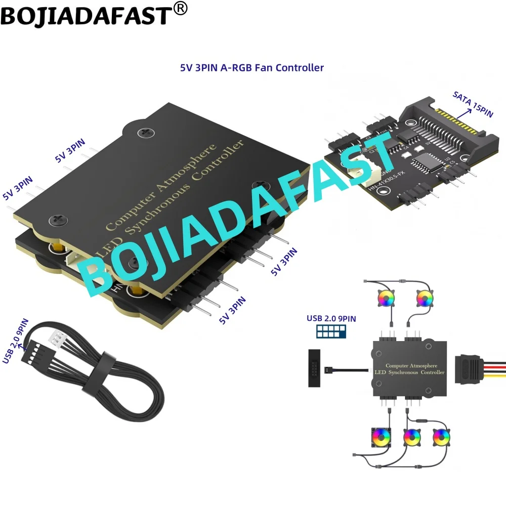 4 * 3PIN 5V ARGB Fan Hub Atmosphere RGB LED Synchronization Controller Adapter With USB 9PIN Cable For Desktop PC Computer Case