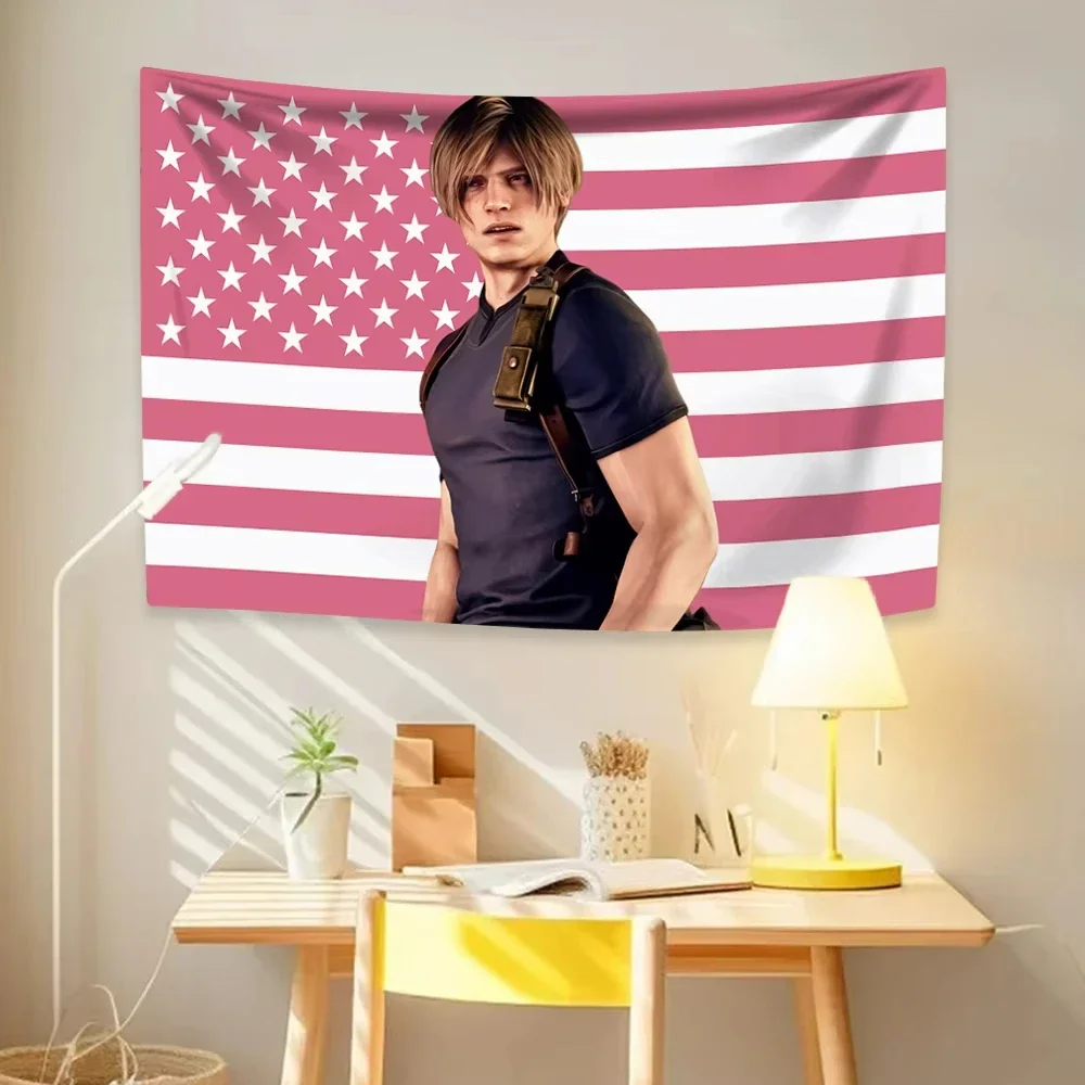 

Leon Kennedys American Flag Tapestry Hippie Home Decor Aesthetics Wall Hanging Bedroom Dorm Background Cloth Birthday Gift