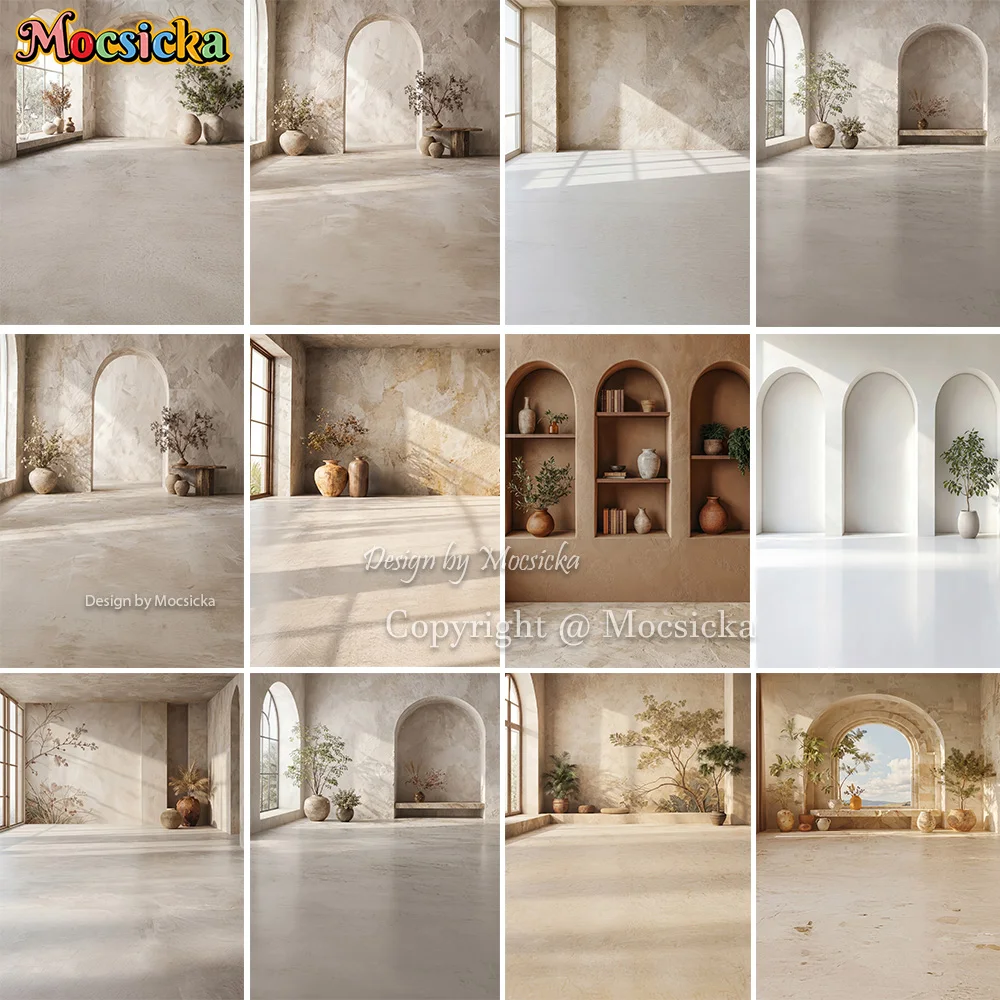 Mocsicka Maternity Portrait Backdrop Photography Room Texture Boho Arch Wall Background Newborn Birthday Cake Smash Photoshoot