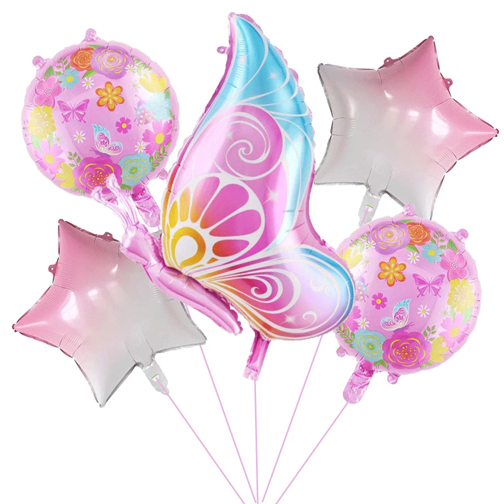 

5 Pcs Foil Flower Butterfly Balloons Colorful Butterfly Floral Baby Shower Butterfly Party Spring Floral Theme Party Decorations