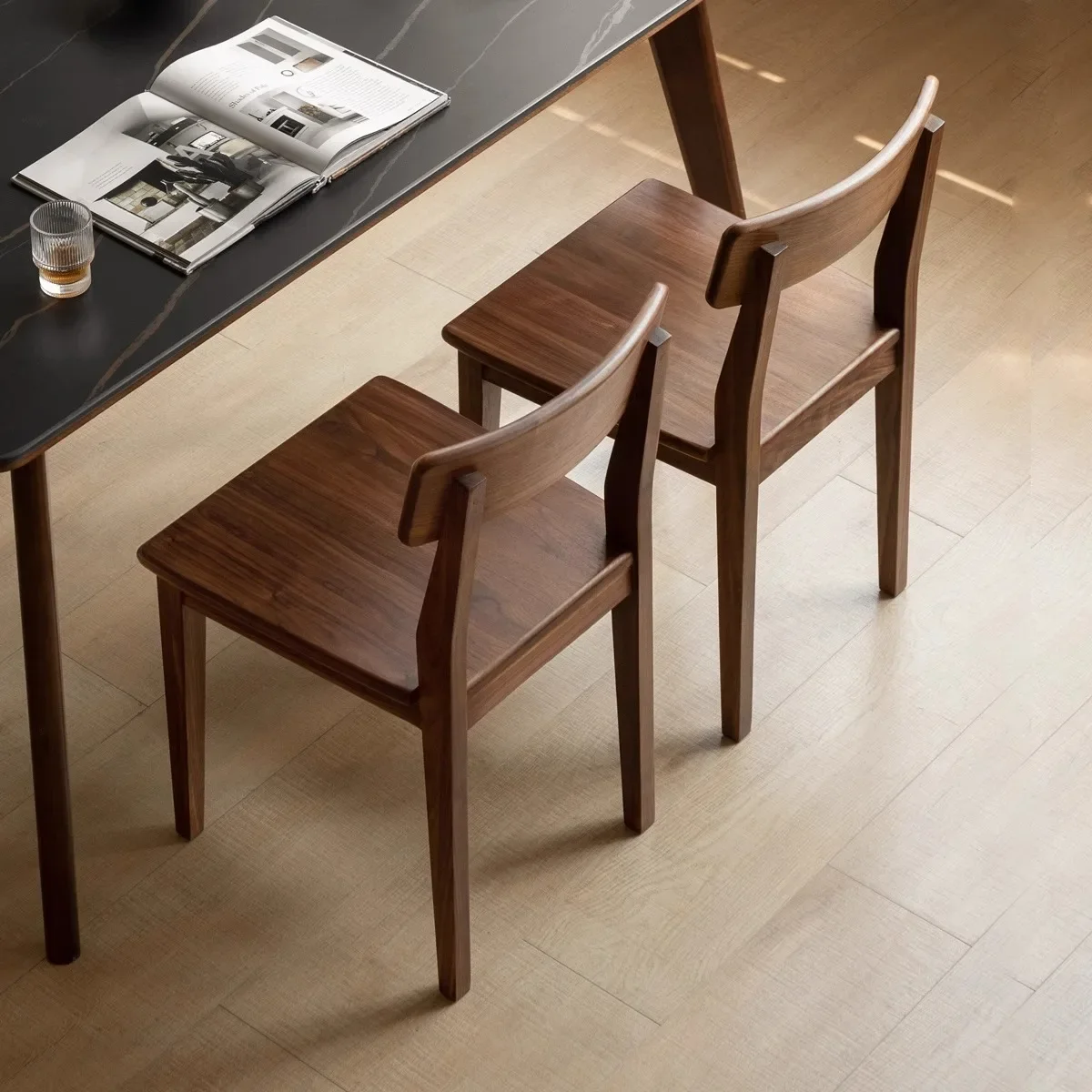Solid wood dining chair, modern simple home back chair, Nordic desk chair, black walnut dining table chair