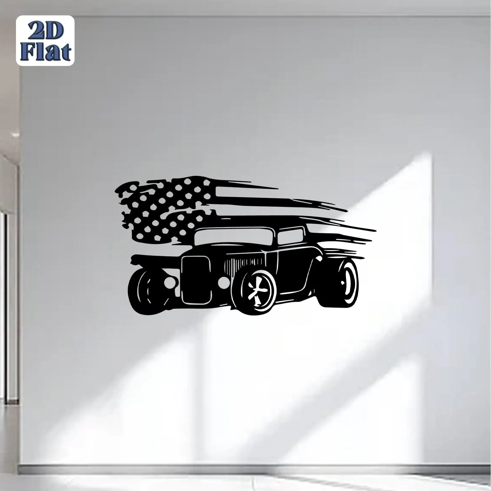 Décoration Murale Métallique 2D Vintage Hot Rod Drapeau Américain en Fer Sculpté pour Garage Atelier Cadeau Patriotique