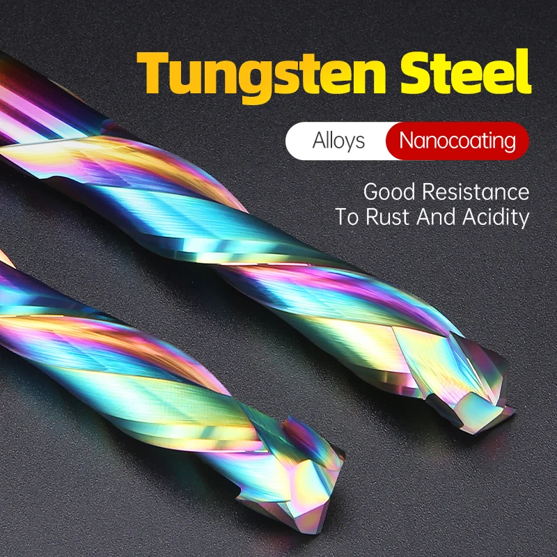 HUHAO Compression Router Bit 12.7mm CNC Milling Cutter Wood 2 Flute Spiral Cutter Carbide End Mill DLC Coating Woodworking Tool