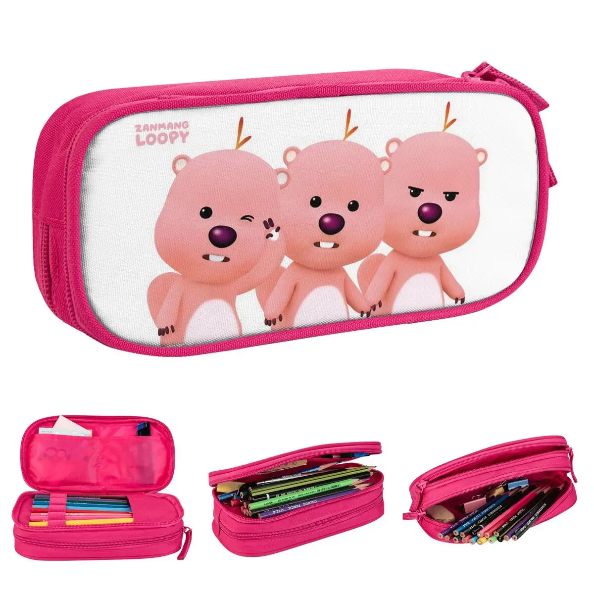 Cartoon Little Beaver Loopy Kawaii Pencil Case Classic Pen Box Bags Student Large Storage Office Gift Pencil Box