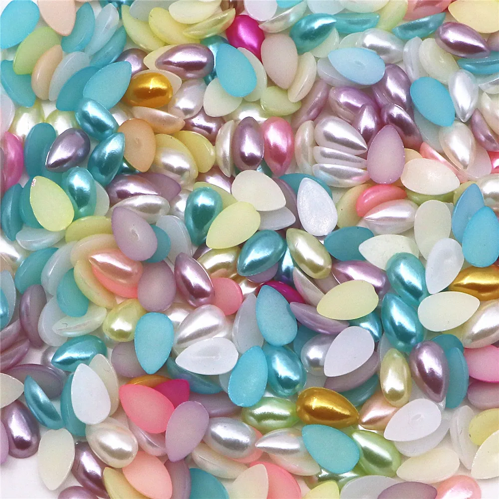300 pcs 10*6 millimetri Colori Della Miscela ABS Imitazione a Metà Teardrop Pearl Beads FlatBack Cabochon FAI DA TE Scrapbook Craft/ nail Deco, VEG