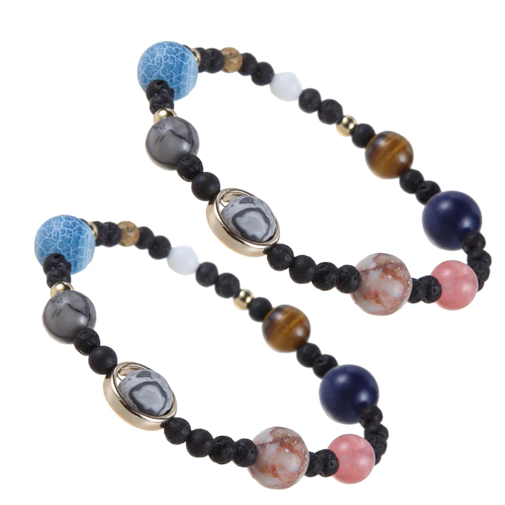 

2Pcs Planets Bracelet Natural Stone Beads Elastic Universe Galaxy Unisex Women Men Birthday Christmas Wedding Gifts