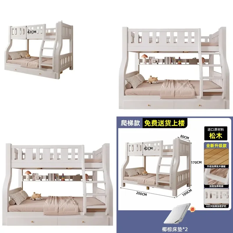 Massivholz-Kinder-Etagenbett, Twin-Over-Full-Loft-Design, platzsparend, stabiler Rahmen für kleine Apartment-Schlafzimmermöbel