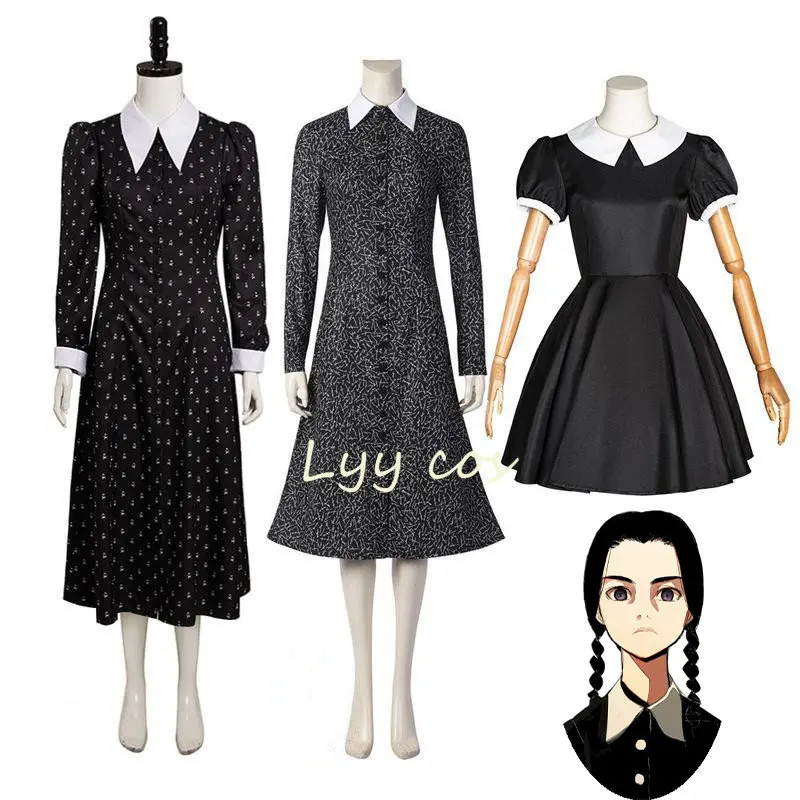 3-stylowe środa sukienka Anime Cosplay kobiety czarne gotyckie jednoczęściowe sukienki środa Addams stroje Cosplay