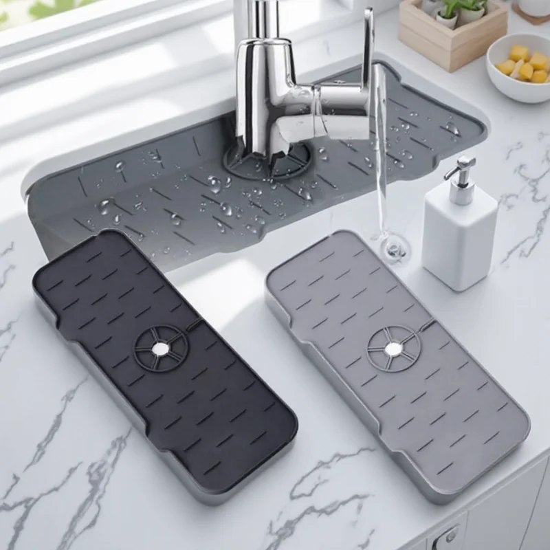 

Silicone Sink Splash Guard Faucet Drip Catcher Tray Absorbent Mat Kitchen Bathroom RV Sink Protector