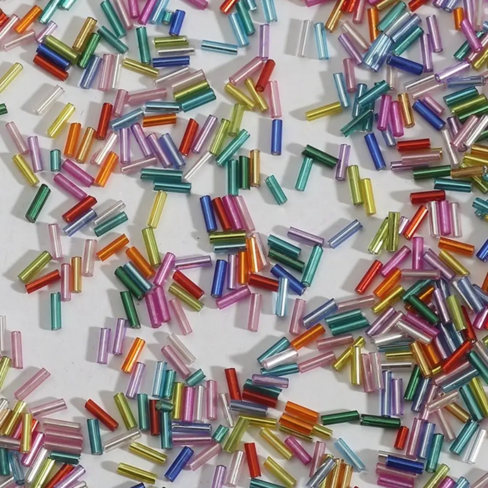 300Pcs 2x6mm DIY Glass Tube Beads Fashion Embroidery Dress Decoration Bag Accessories Cross Stitch Bead Handmade Spacer Beads