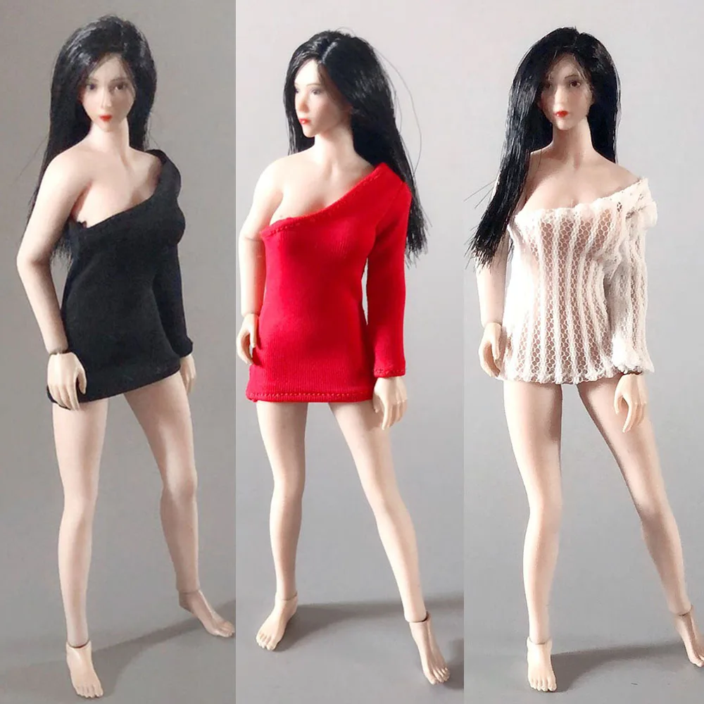 1/12 Women's Clothes Tight-fitting One Shoulder Skinny Sloping Perspective Skirt Dress Model for 6 inches Action Figure