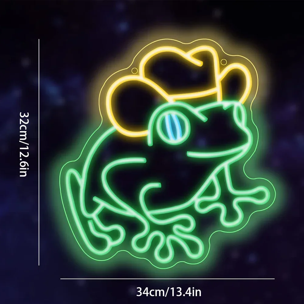 LED Neon Sign for Wall Decor, Sapo com chapéu de cowboy, LED Neon Light for Kids Room, Man Cave, Loja, Festa em casa, Art Decor, Presentes