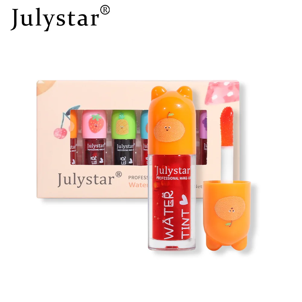 Julystar-Long Lasting Coloring Lip Gloss Set, Cosméticos Femininos, Maquiagem, Hidratante Lip, Lip Glaze, Brightening, 6Pcs Box