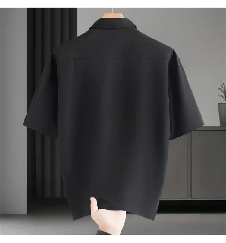 High End Business Shirts Men Solid Color Short Sleeve Ice Silk Shirt for Summer Fashion No Ironing Comfortable and Versatile Top