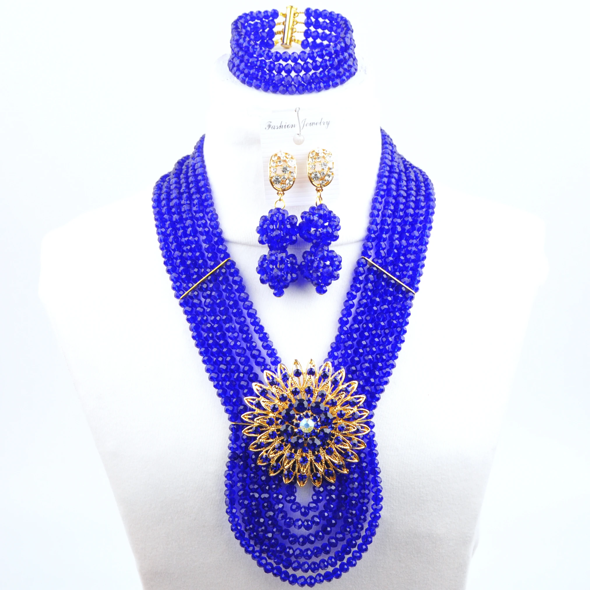 Royal Blue African Beads Jewelry Set Crystal Women Necklace