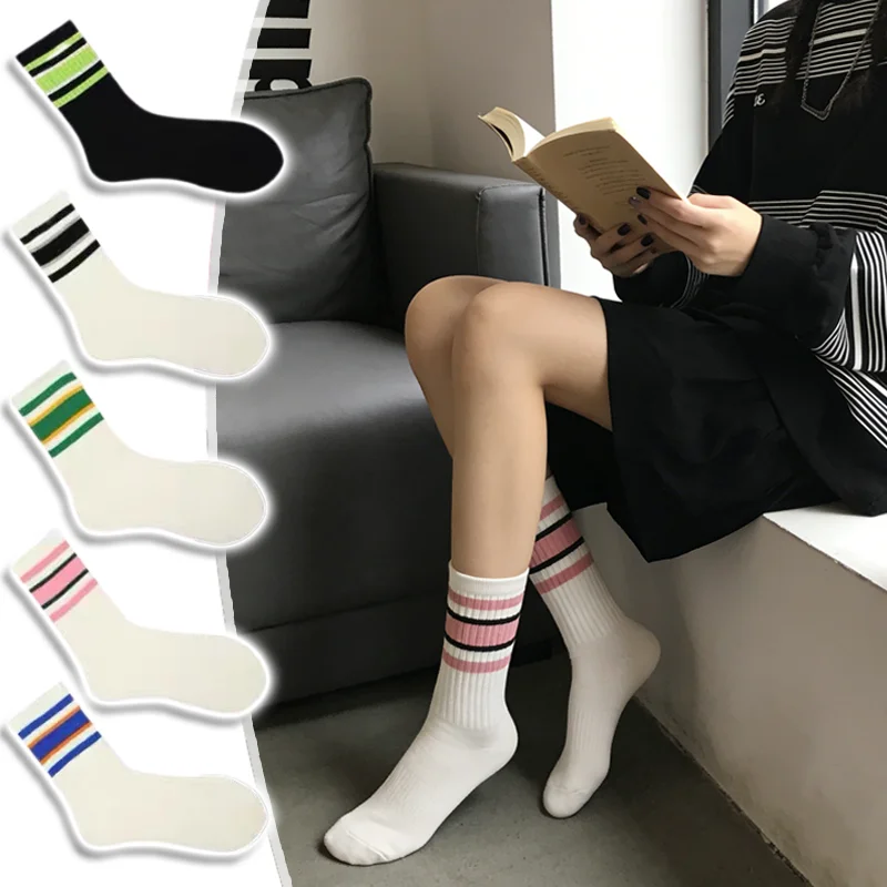 

New Striped Mid Tube Women Socks Trendy Sports Breathable Comfortable Couple Socks for Running Gym Outdoor Daily Wear