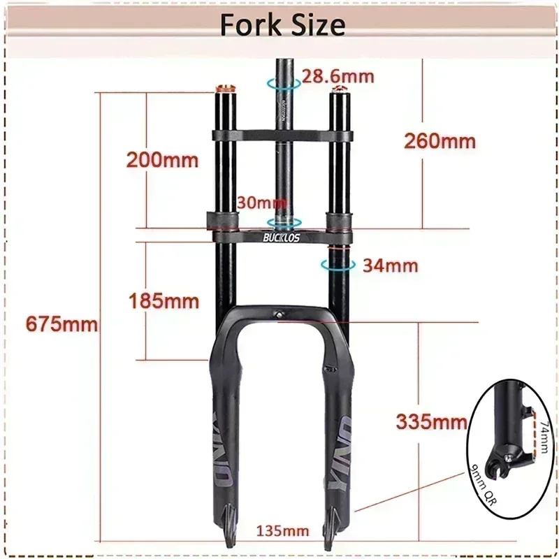 BUCKLOS 20*4.0 Fat Bike Air Fork Single/Double Shoulder 20inch Suspension Fork Disc Brake 9*135mm Snow Front Fork Bicycle Parts